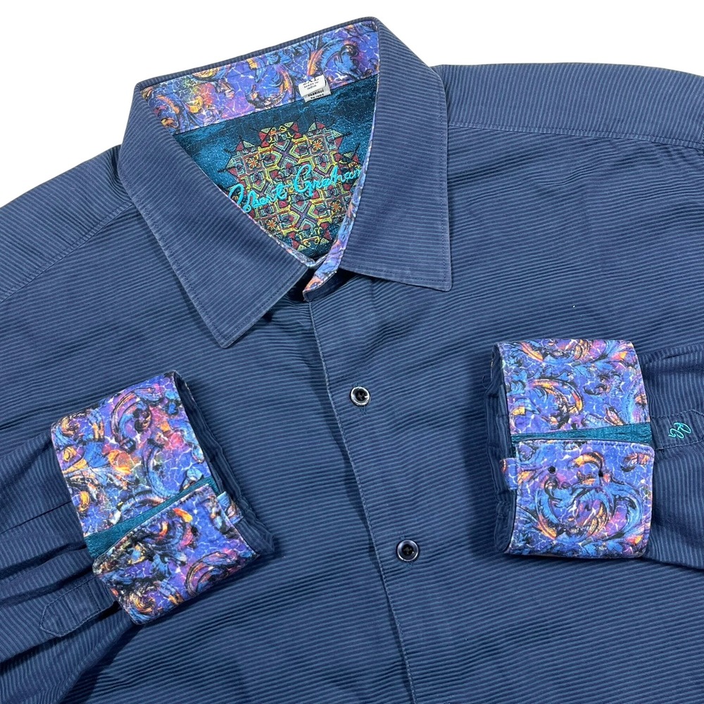 Robert Graham Classic Fit Button Up Shirt Mens 2XL Blue Micro Stripe Flip Cuff